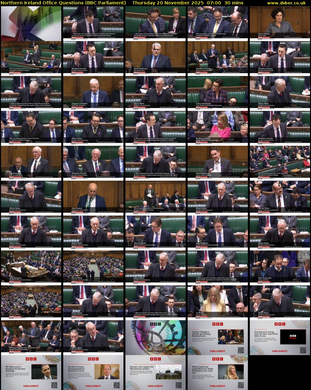 Northern Ireland Office Questions (BBC Parliament) Thursday 20 November 2025 07:00 - 07:30