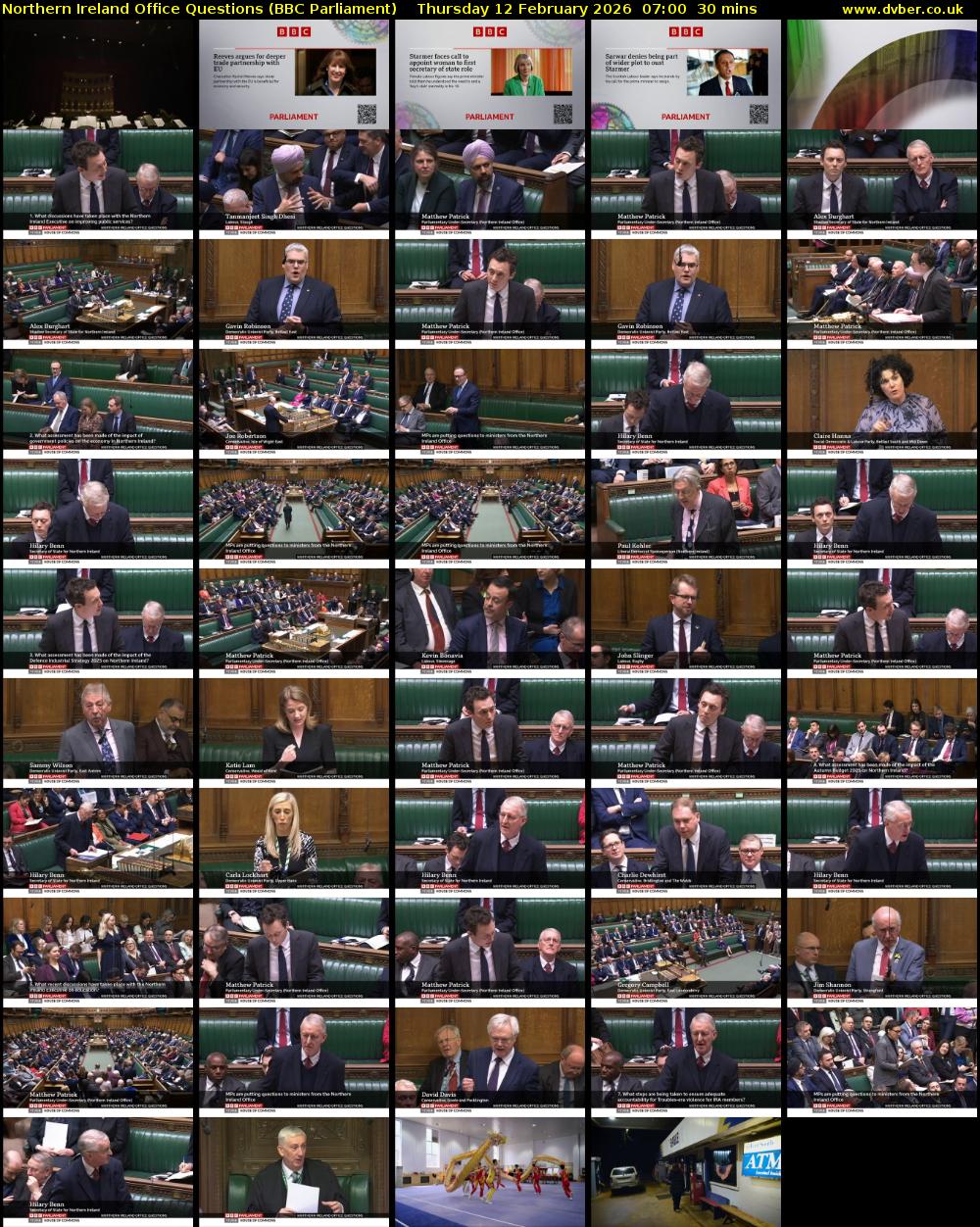 Northern Ireland Office Questions (BBC Parliament) Thursday 12 February 2026 07:00 - 07:30