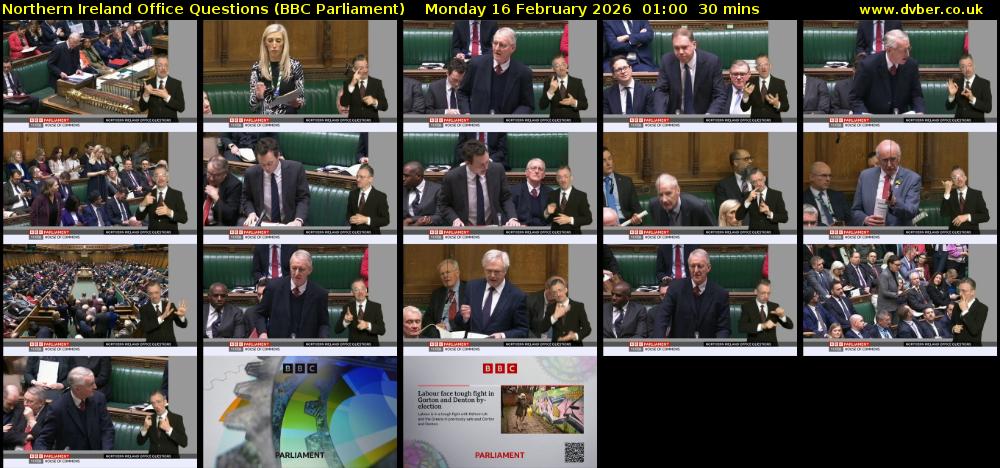Northern Ireland Office Questions (BBC Parliament) Monday 16 February 2026 01:00 - 01:00