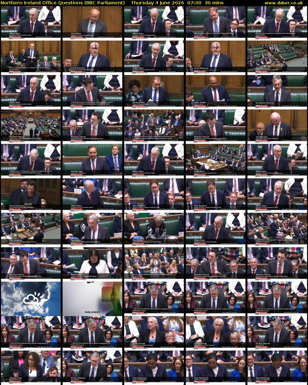 Northern Ireland Office Questions (BBC Parliament) Thursday 4 June 2026 07:00 - 07:30