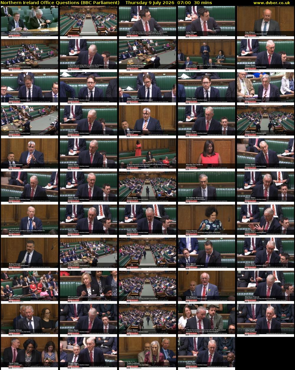 Northern Ireland Office Questions (BBC Parliament) Thursday 9 July 2026 07:00 - 07:30