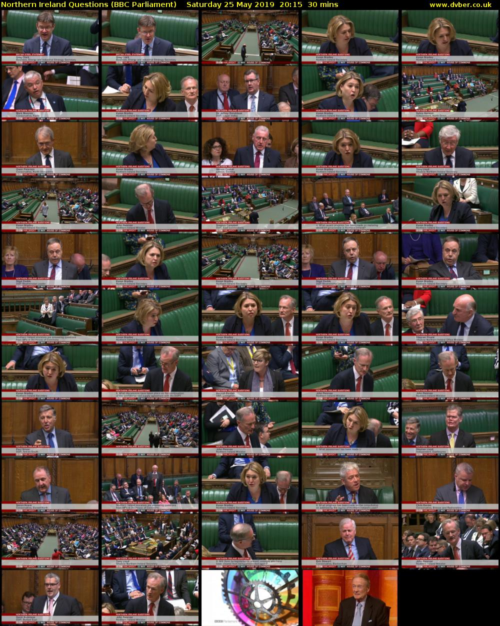 Northern Ireland Questions (BBC Parliament) Saturday 25 May 2019 20:15 - 20:45