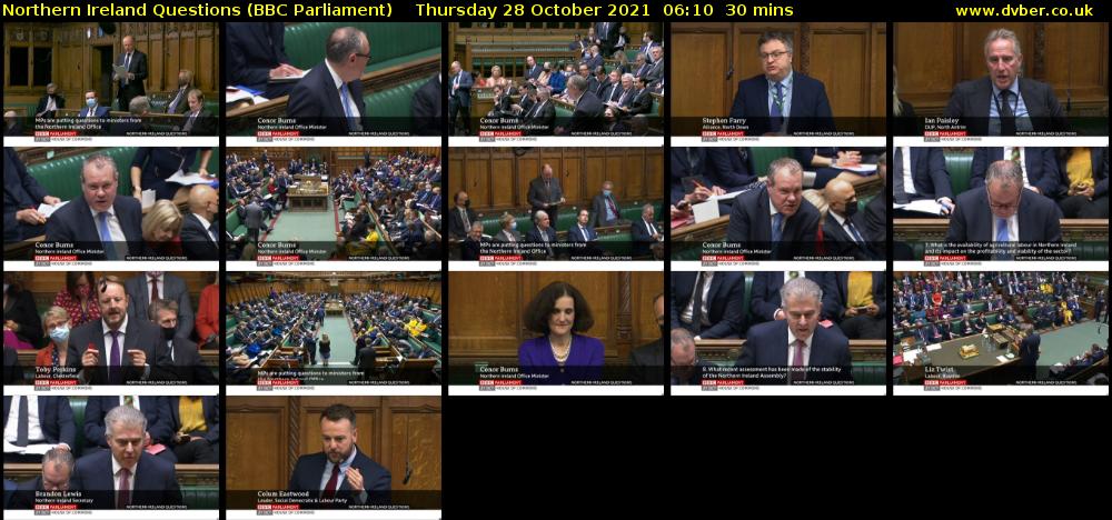 Northern Ireland Questions (BBC Parliament) Thursday 28 October 2021 06:10 - 06:40