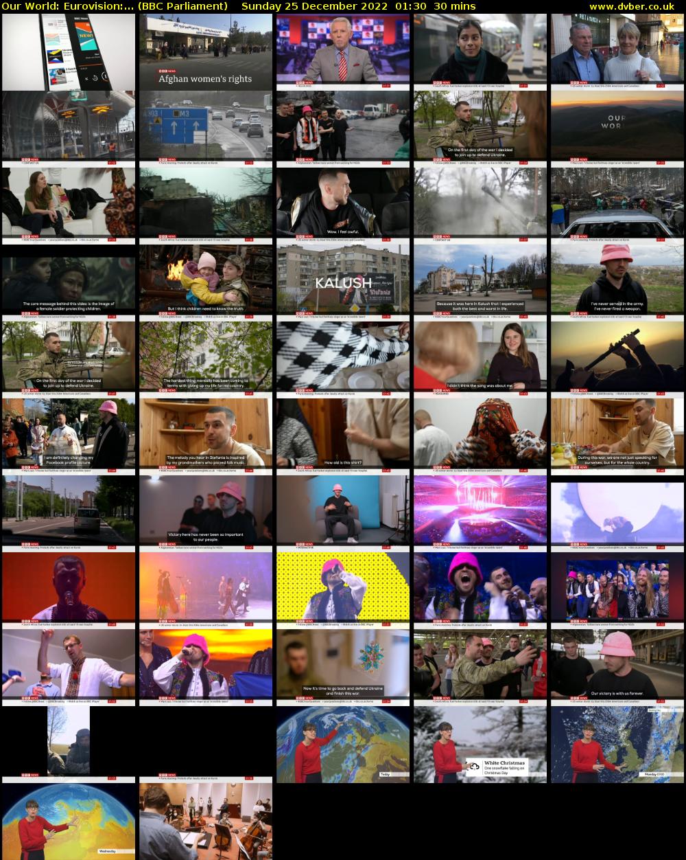 Our World: Eurovision:... (BBC Parliament) Sunday 25 December 2022 01:30 - 02:00