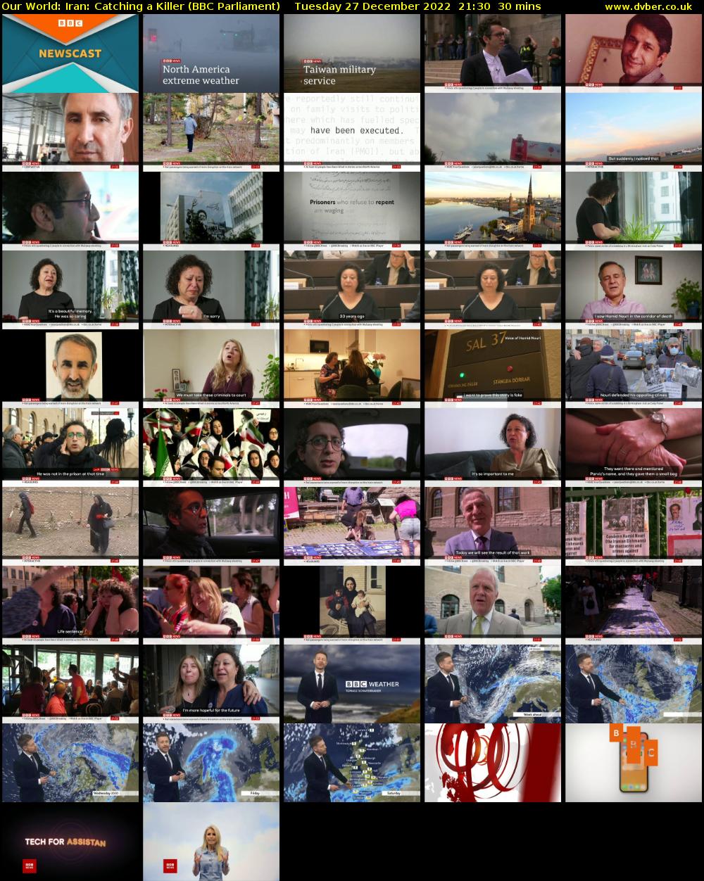 Our World: Iran: Catching a Killer (BBC Parliament) Tuesday 27 December 2022 21:30 - 22:00