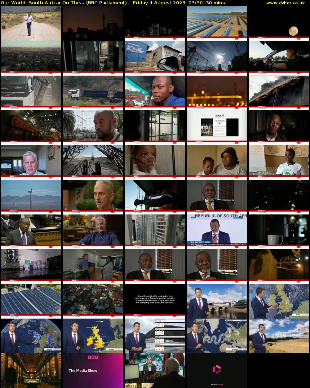 Our World: South Africa: On The... (BBC Parliament) Friday 4 August 2023 03:30 - 04:00