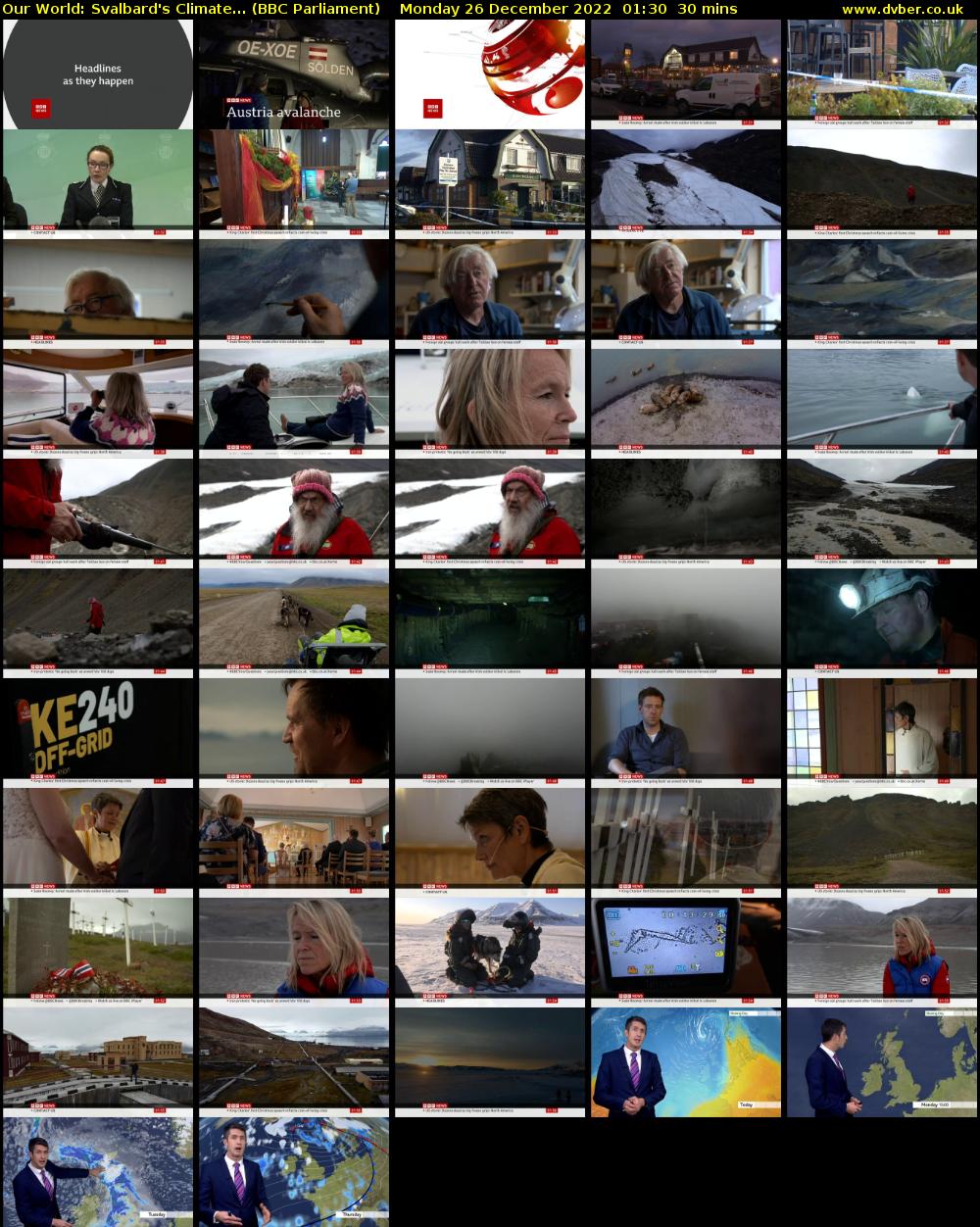 Our World: Svalbard's Climate... (BBC Parliament) Monday 26 December 2022 01:30 - 02:00