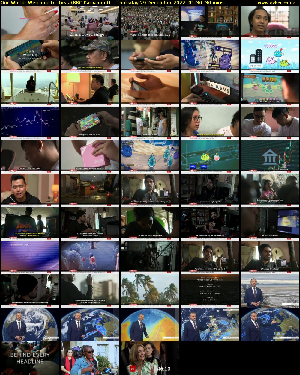 Our World: Welcome to the... (BBC Parliament) Thursday 29 December 2022 01:30 - 02:00