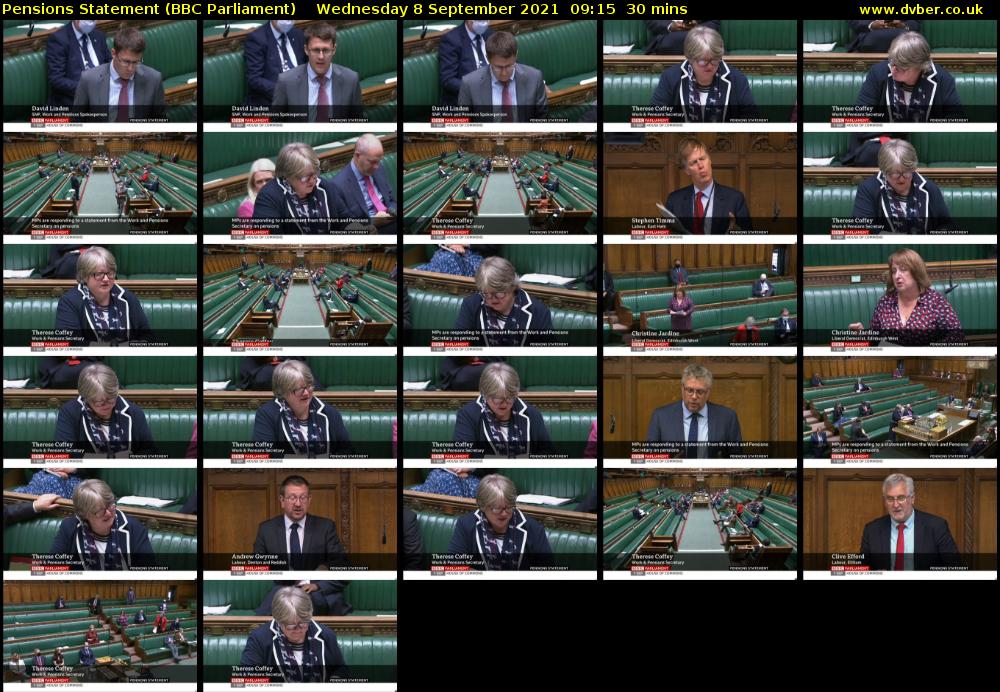 Pensions Statement (BBC Parliament) Wednesday 8 September 2021 09:15 - 09:45