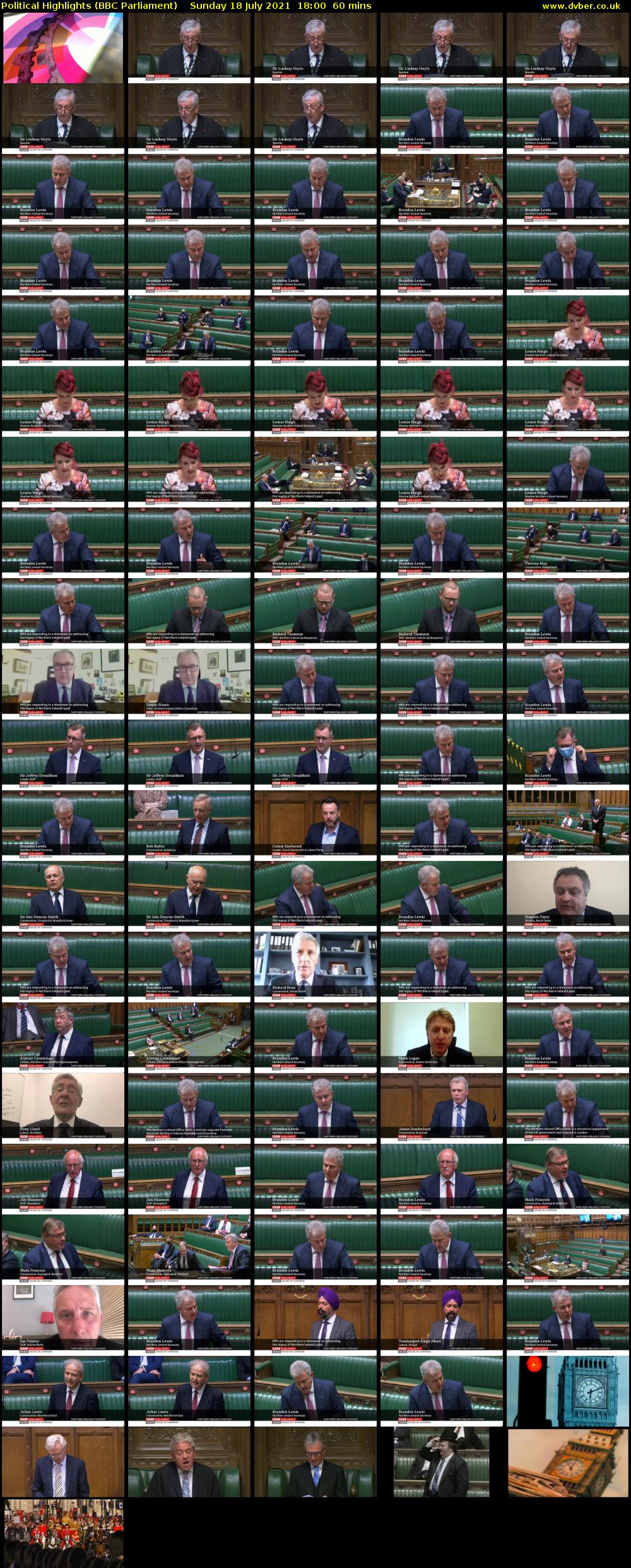 Political Highlights (BBC Parliament) Sunday 18 July 2021 18:00 - 19:00