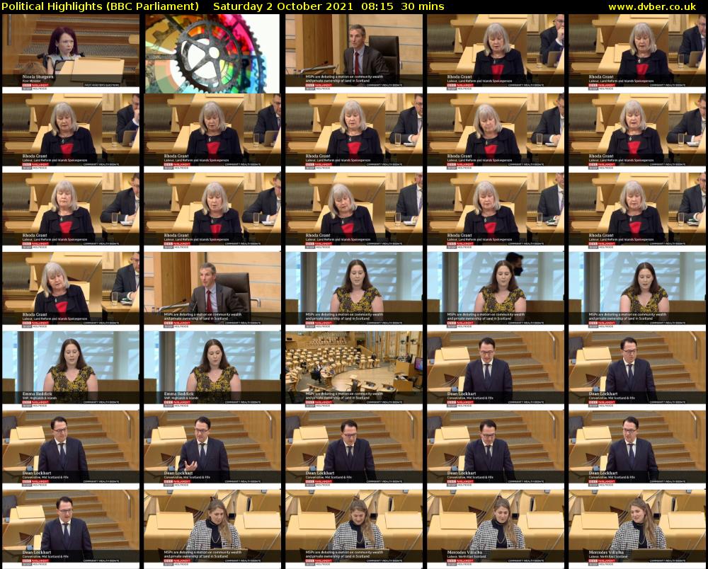Political Highlights (BBC Parliament) Saturday 2 October 2021 08:15 - 08:45