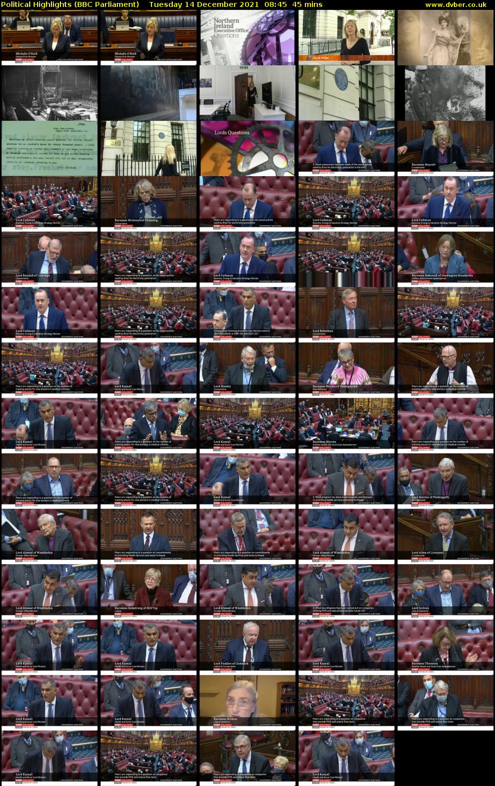 Political Highlights (BBC Parliament) Tuesday 14 December 2021 08:45 - 09:30