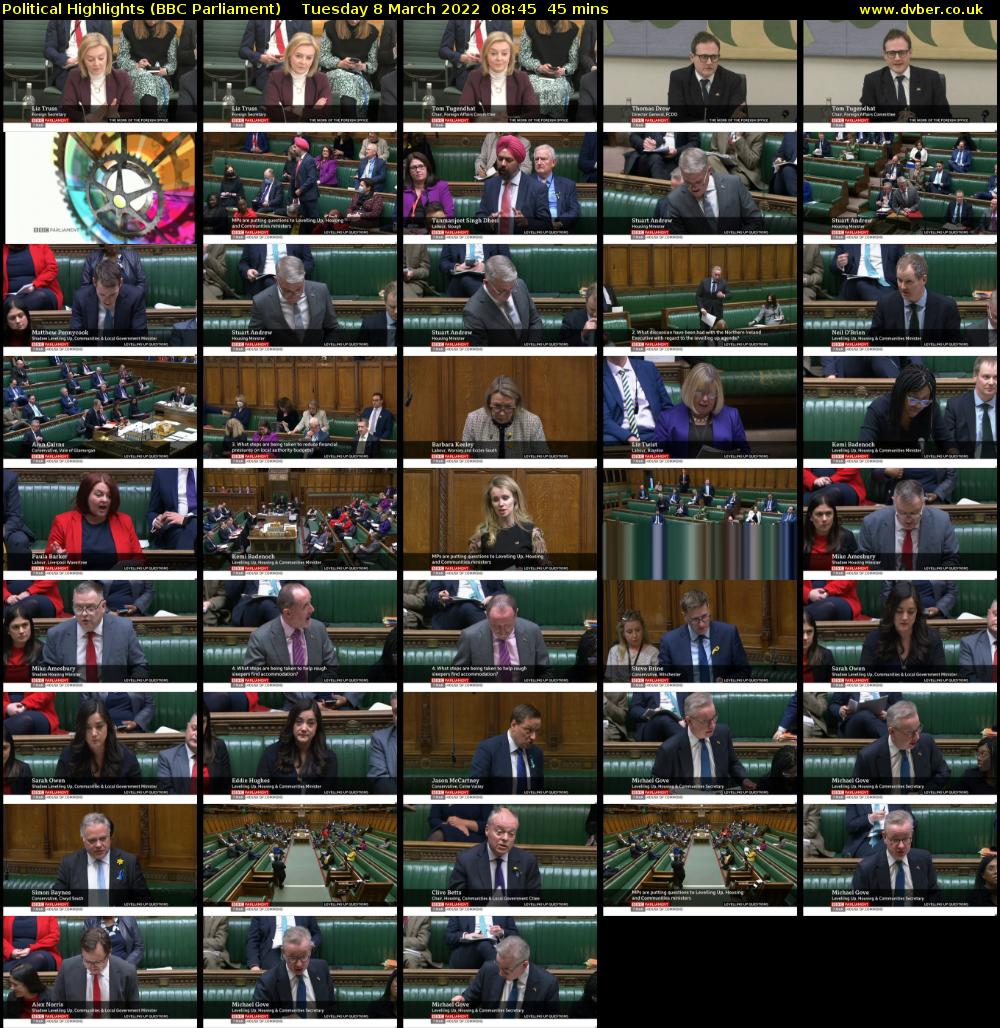 Political Highlights (BBC Parliament) Tuesday 8 March 2022 08:45 - 09:30