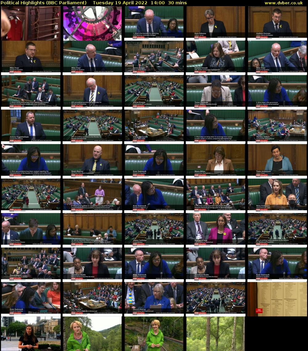 Political Highlights (BBC Parliament) Tuesday 19 April 2022 14:00 - 14:30