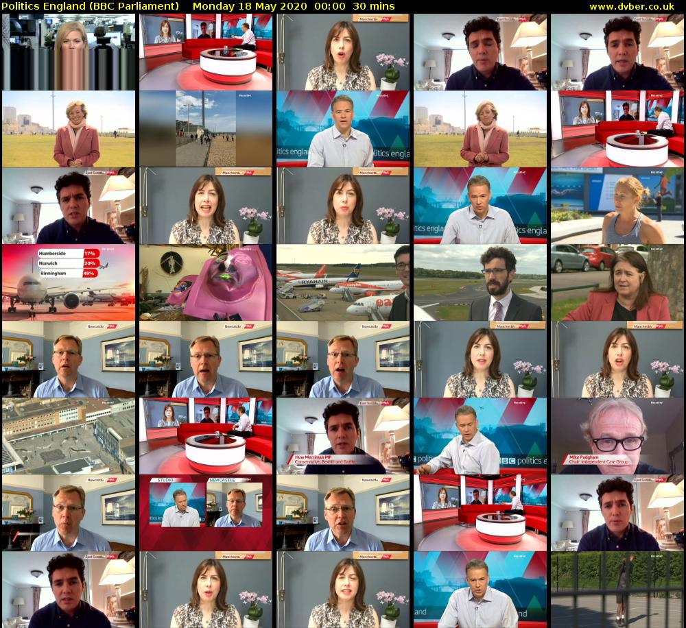 Politics England (BBC Parliament) Monday 18 May 2020 00:00 - 00:30