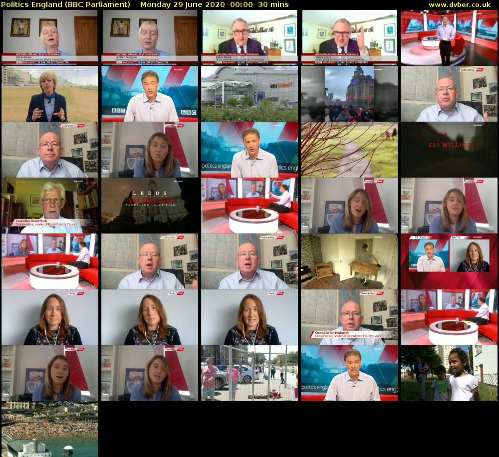 Politics England (BBC Parliament) Monday 29 June 2020 00:00 - 00:30