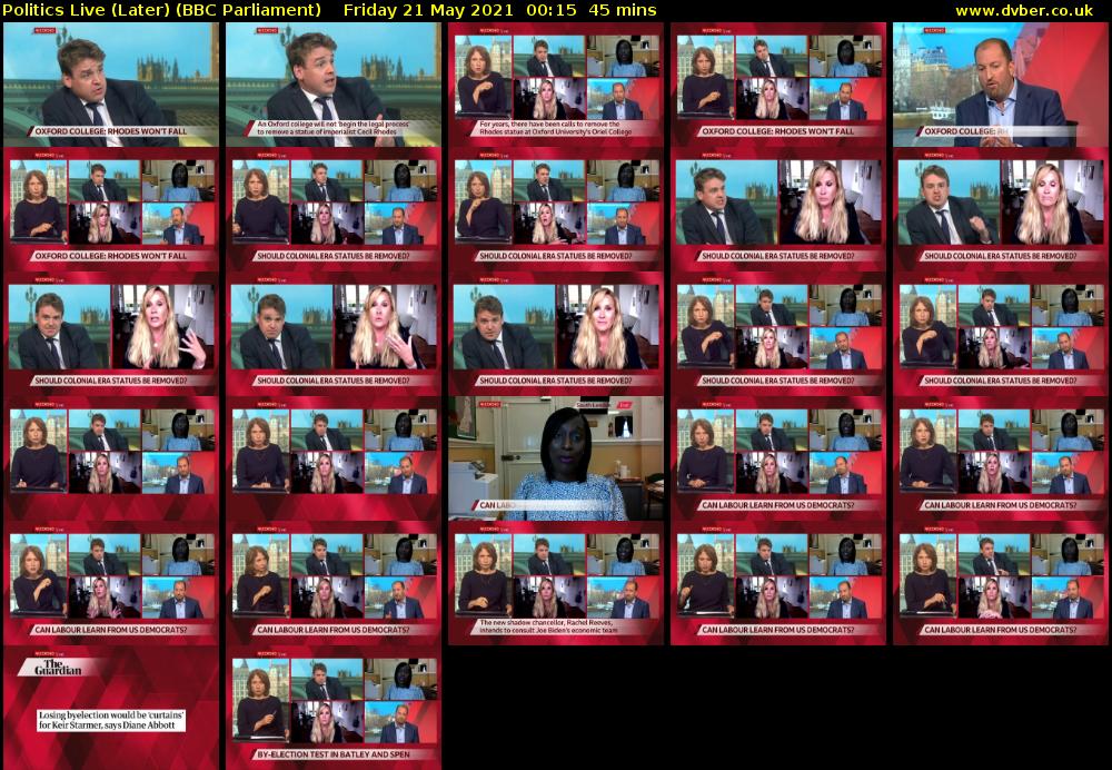 Politics Live (Later) (BBC Parliament) Friday 21 May 2021 00:15 - 01:00