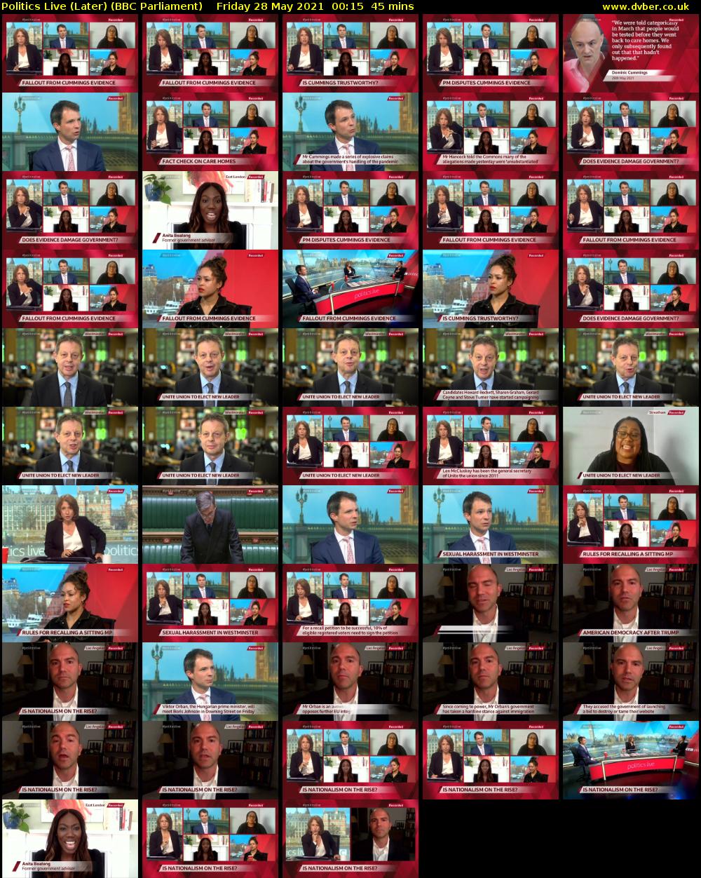 Politics Live (Later) (BBC Parliament) Friday 28 May 2021 00:15 - 01:00