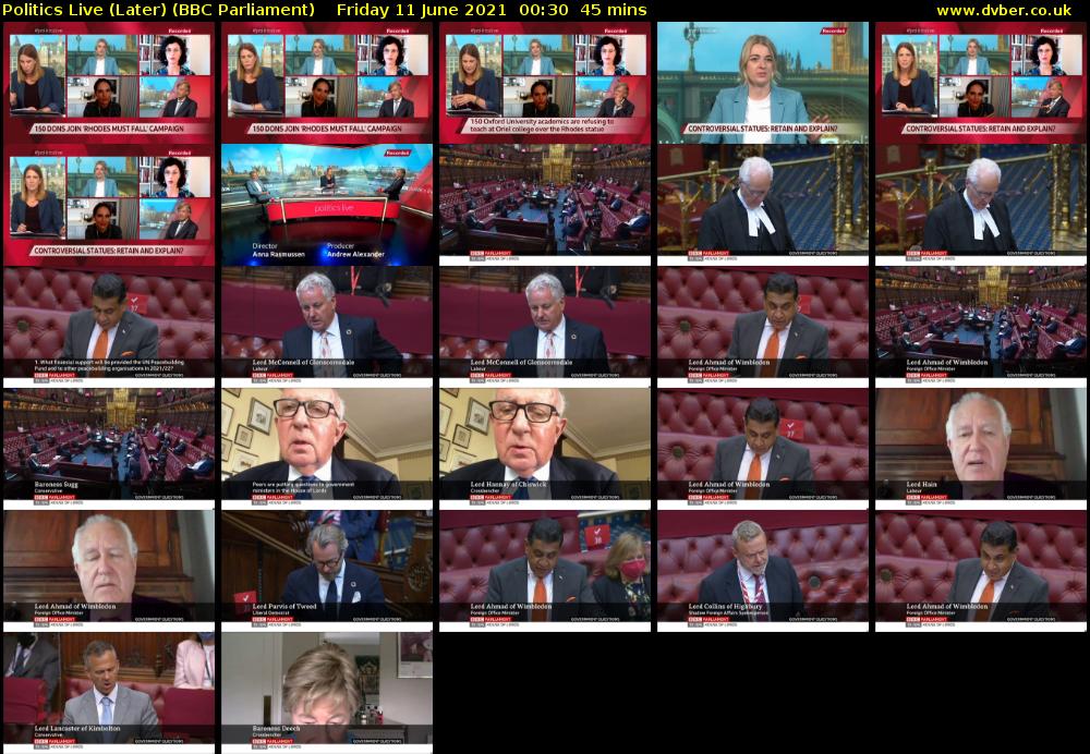 Politics Live (Later) (BBC Parliament) Friday 11 June 2021 00:30 - 01:15