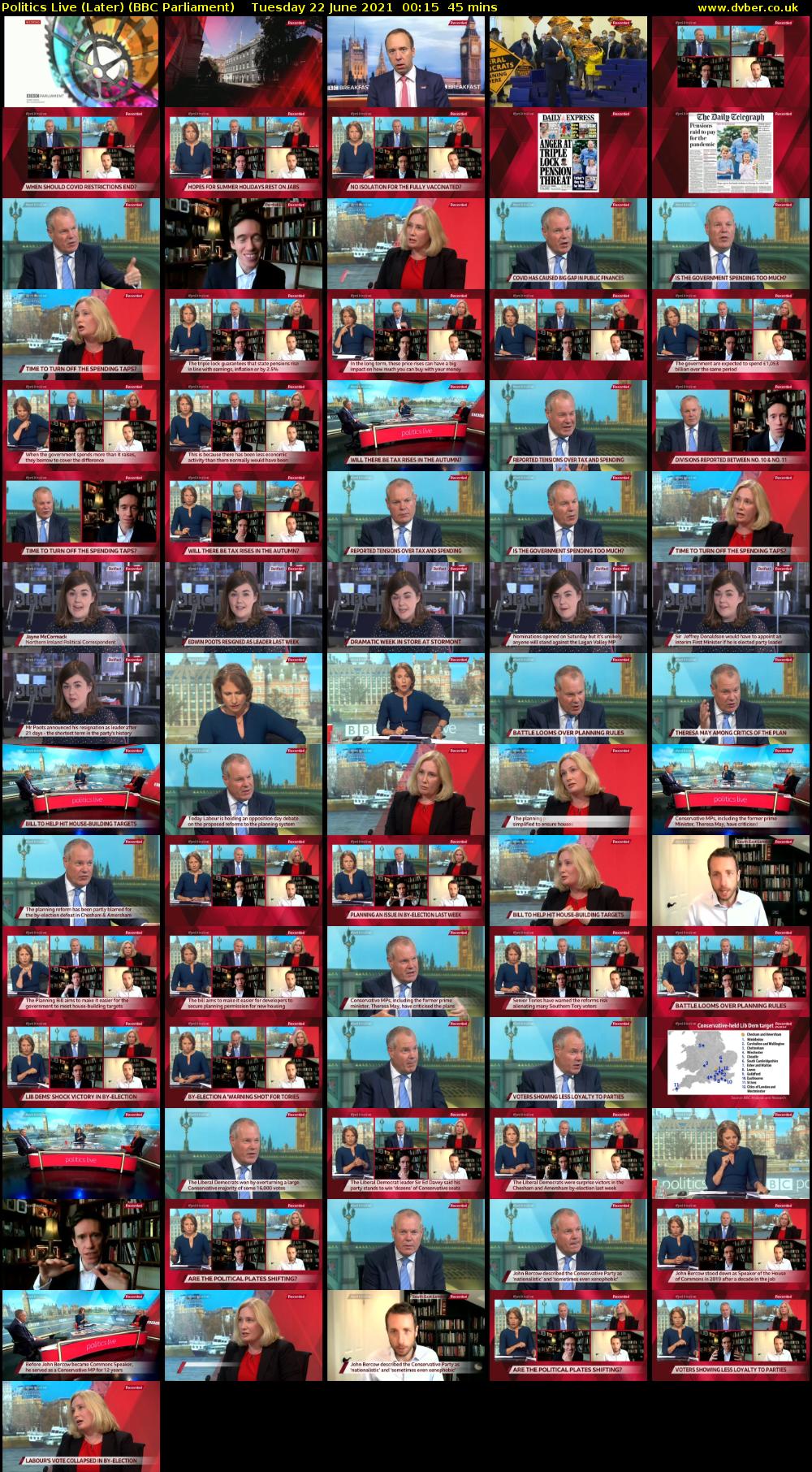 Politics Live (Later) (BBC Parliament) Tuesday 22 June 2021 00:15 - 01:00