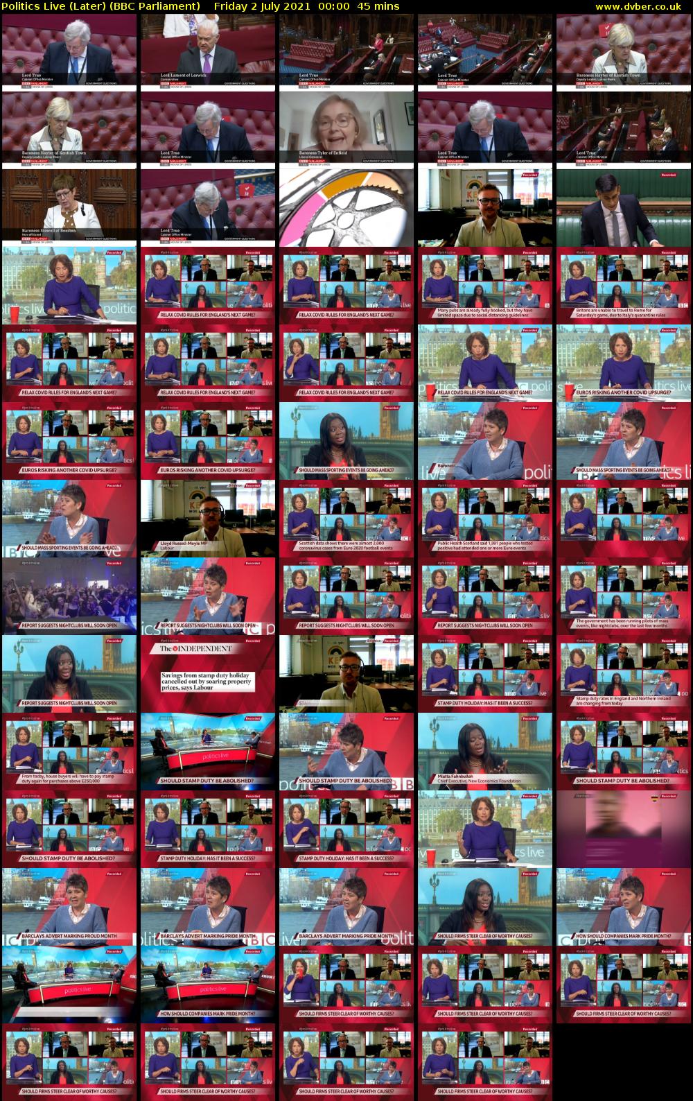 Politics Live (Later) (BBC Parliament) Friday 2 July 2021 00:00 - 00:45