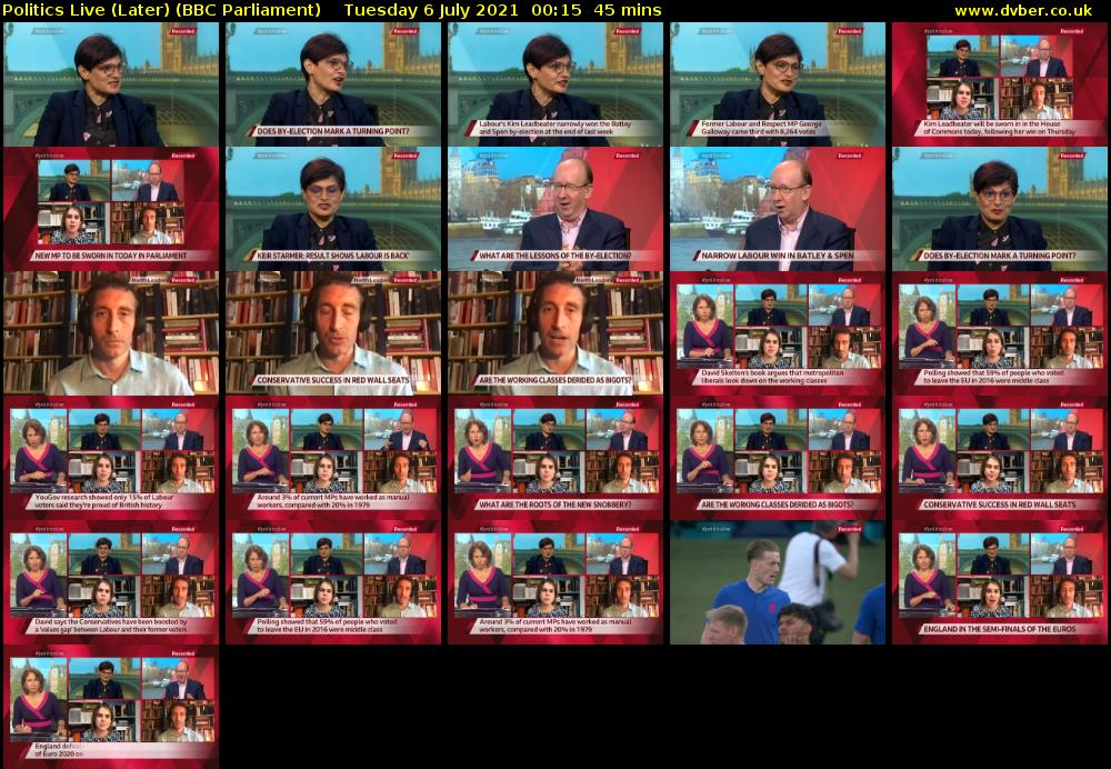 Politics Live (Later) (BBC Parliament) Tuesday 6 July 2021 00:15 - 01:00