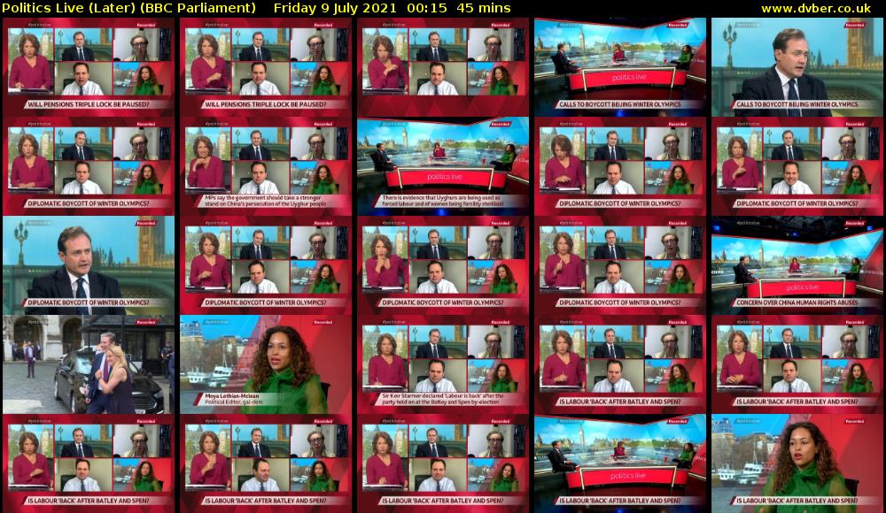 Politics Live (Later) (BBC Parliament) Friday 9 July 2021 00:15 - 01:00