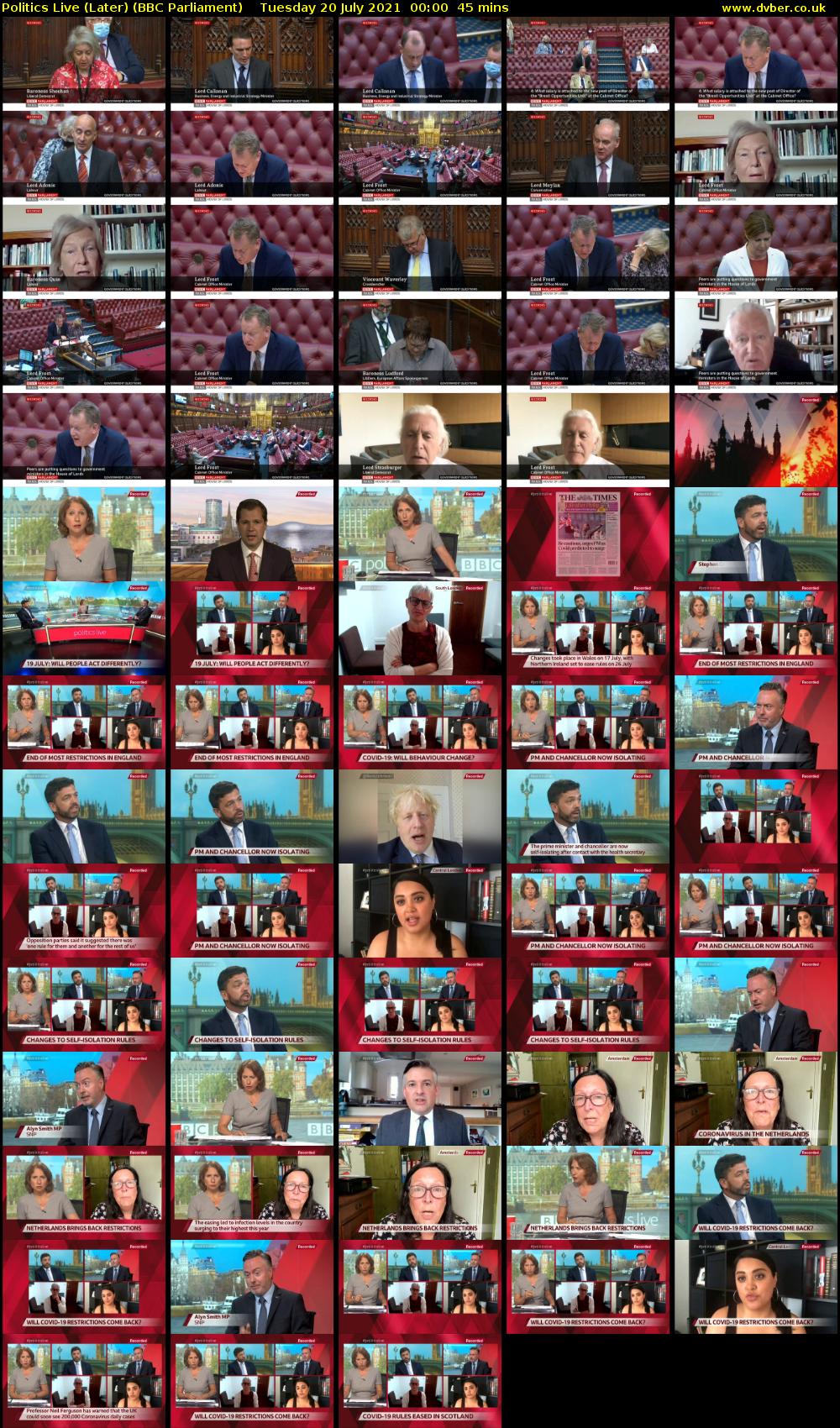 Politics Live (Later) (BBC Parliament) Tuesday 20 July 2021 00:00 - 00:45