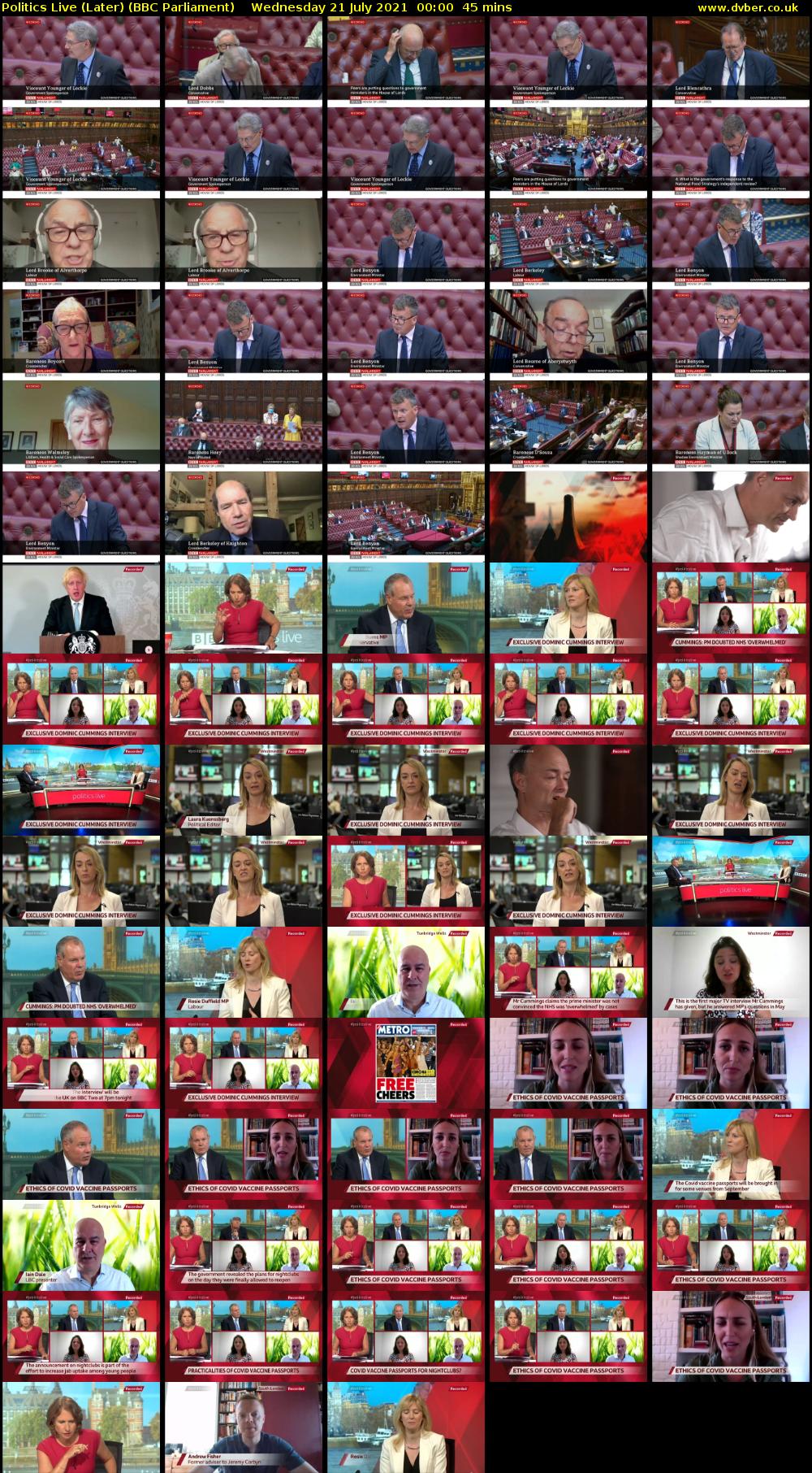 Politics Live (Later) (BBC Parliament) Wednesday 21 July 2021 00:00 - 00:45