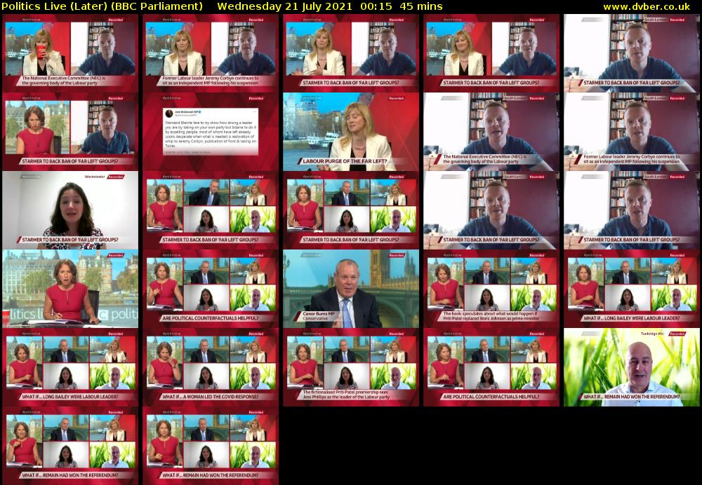 Politics Live (Later) (BBC Parliament) Wednesday 21 July 2021 00:15 - 01:00