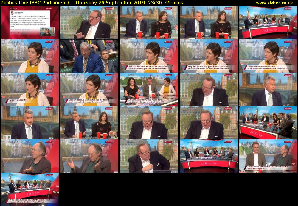 Politics Live (BBC Parliament) Thursday 26 September 2019 23:30 - 00:15