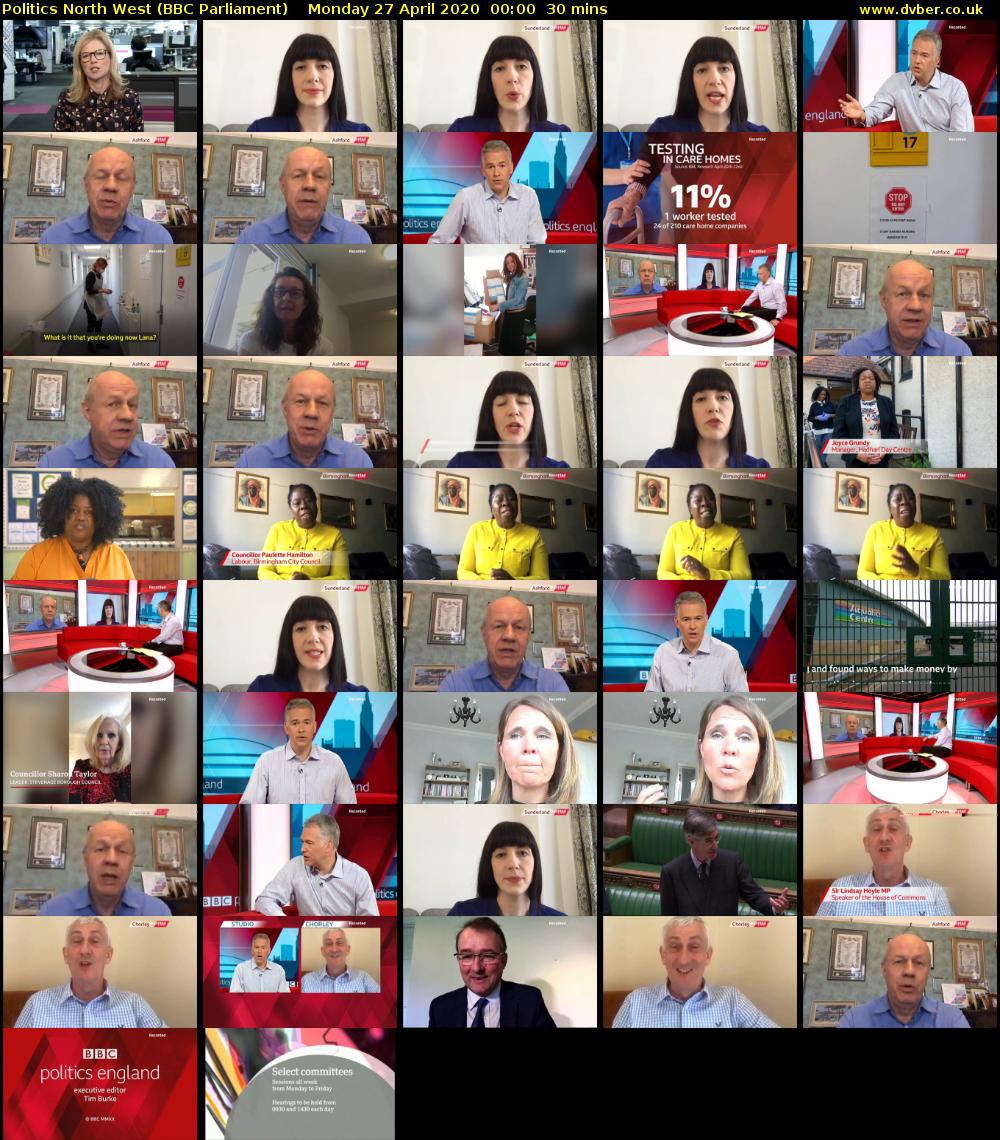 Politics North West (BBC Parliament) Monday 27 April 2020 00:00 - 00:30