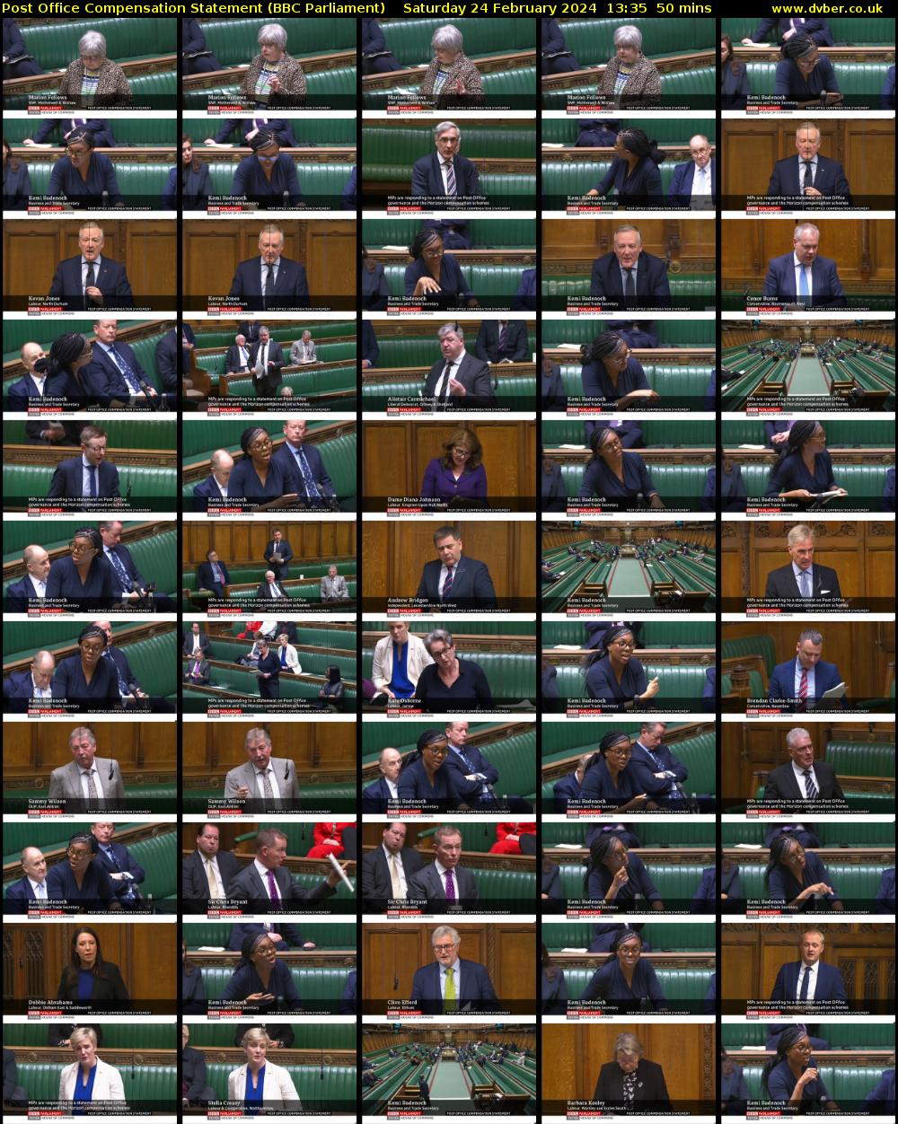 Post Office Compensation Statement (BBC Parliament) Saturday 24 February 2024 13:35 - 14:25