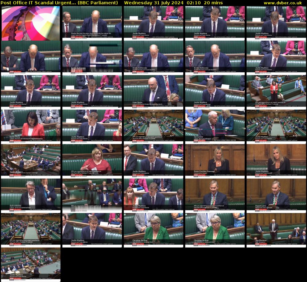 Post Office IT Scandal Urgent... (BBC Parliament) Wednesday 31 July 2024 02:10 - 02:30