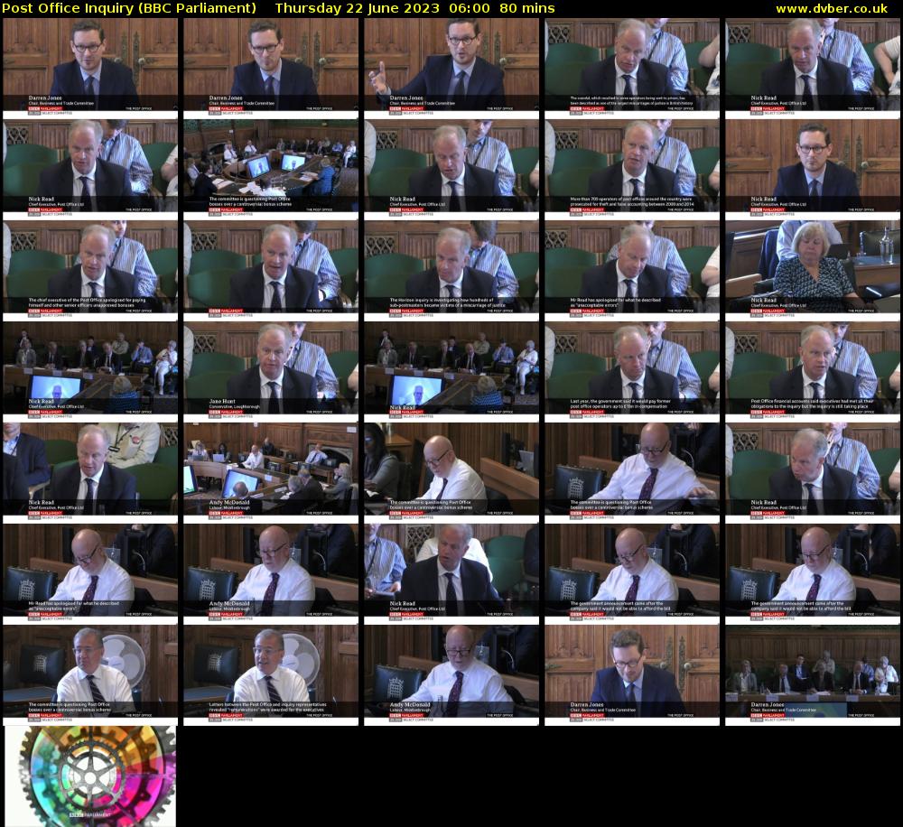 Post Office Inquiry (BBC Parliament) Thursday 22 June 2023 06:00 - 07:20