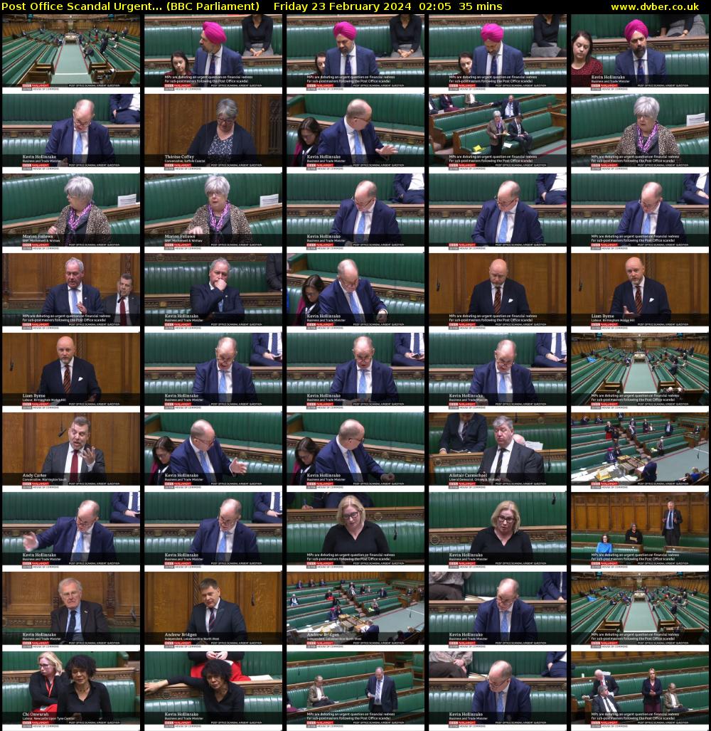 Post Office Scandal Urgent... (BBC Parliament) Friday 23 February 2024 02:05 - 02:40