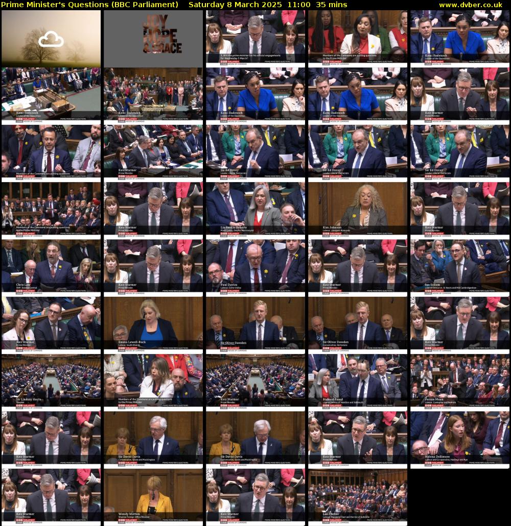 Prime Minister's Questions (BBC Parliament) Saturday 8 March 2025 11:00 - 11:35