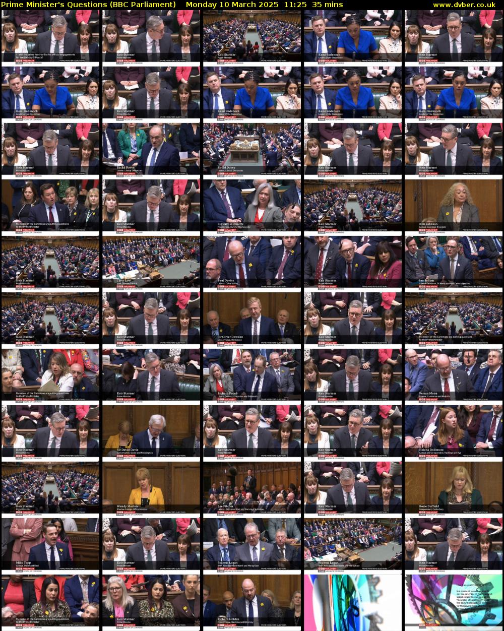 Prime Minister's Questions (BBC Parliament) Monday 10 March 2025 11:25 - 12:00