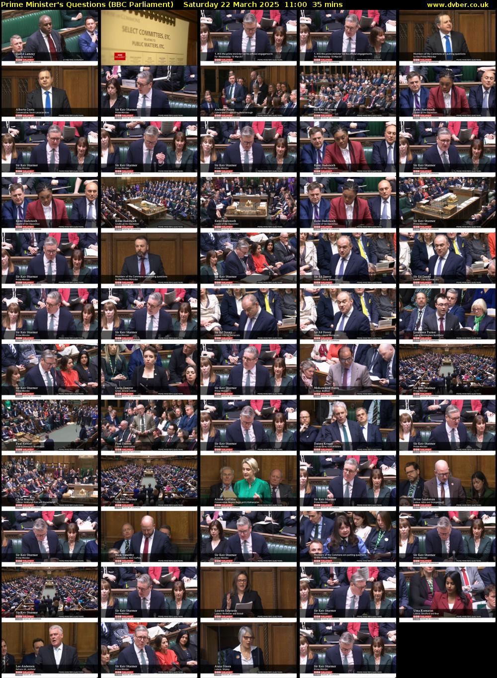 Prime Minister's Questions (BBC Parliament) Saturday 22 March 2025 11:00 - 11:35