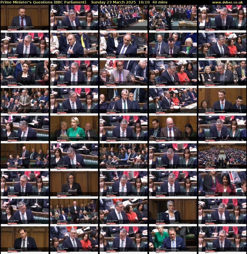 Prime Minister's Questions (BBC Parliament) Sunday 23 March 2025 16:10 - 16:50