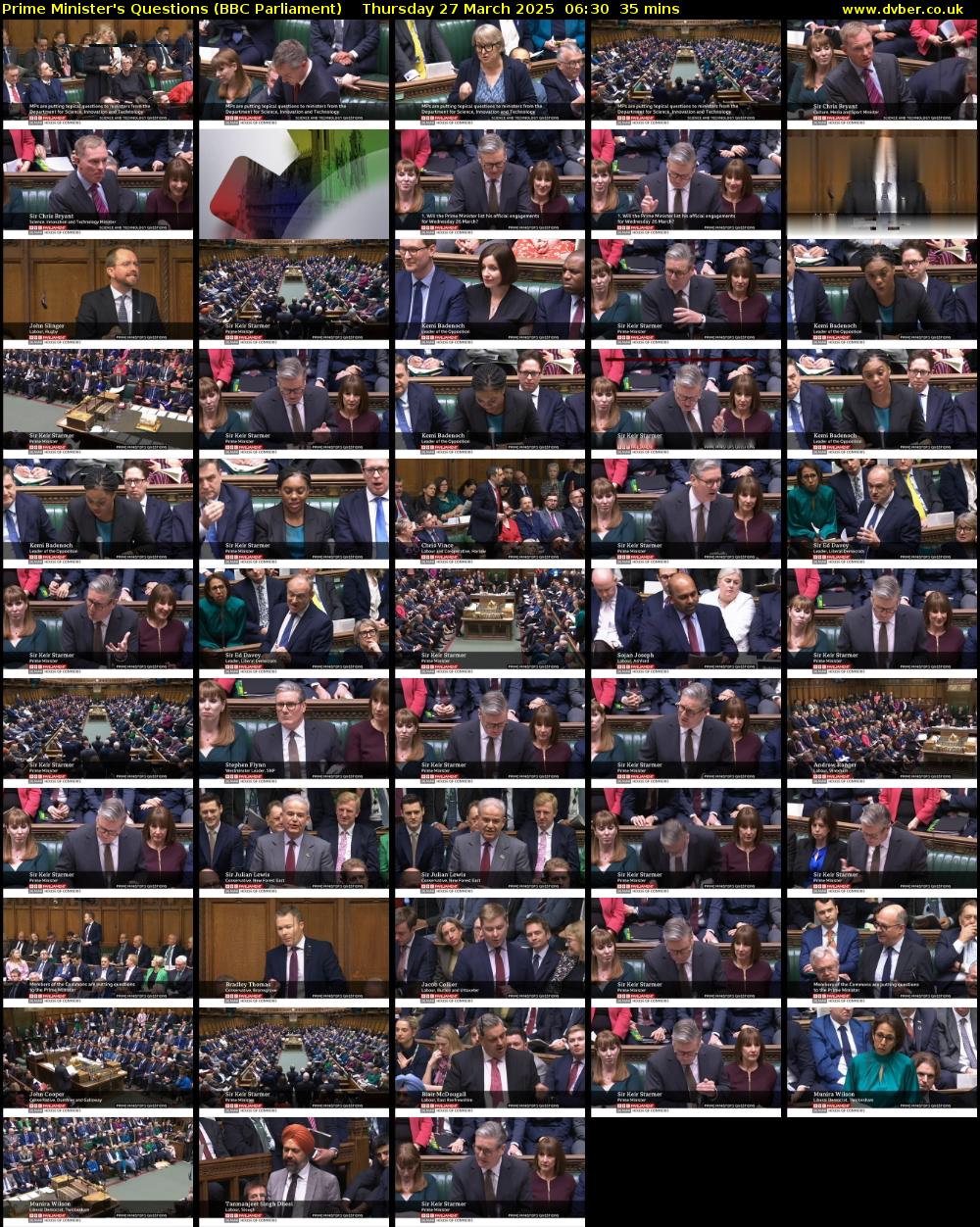 Prime Minister's Questions (BBC Parliament) Thursday 27 March 2025 06:30 - 07:05