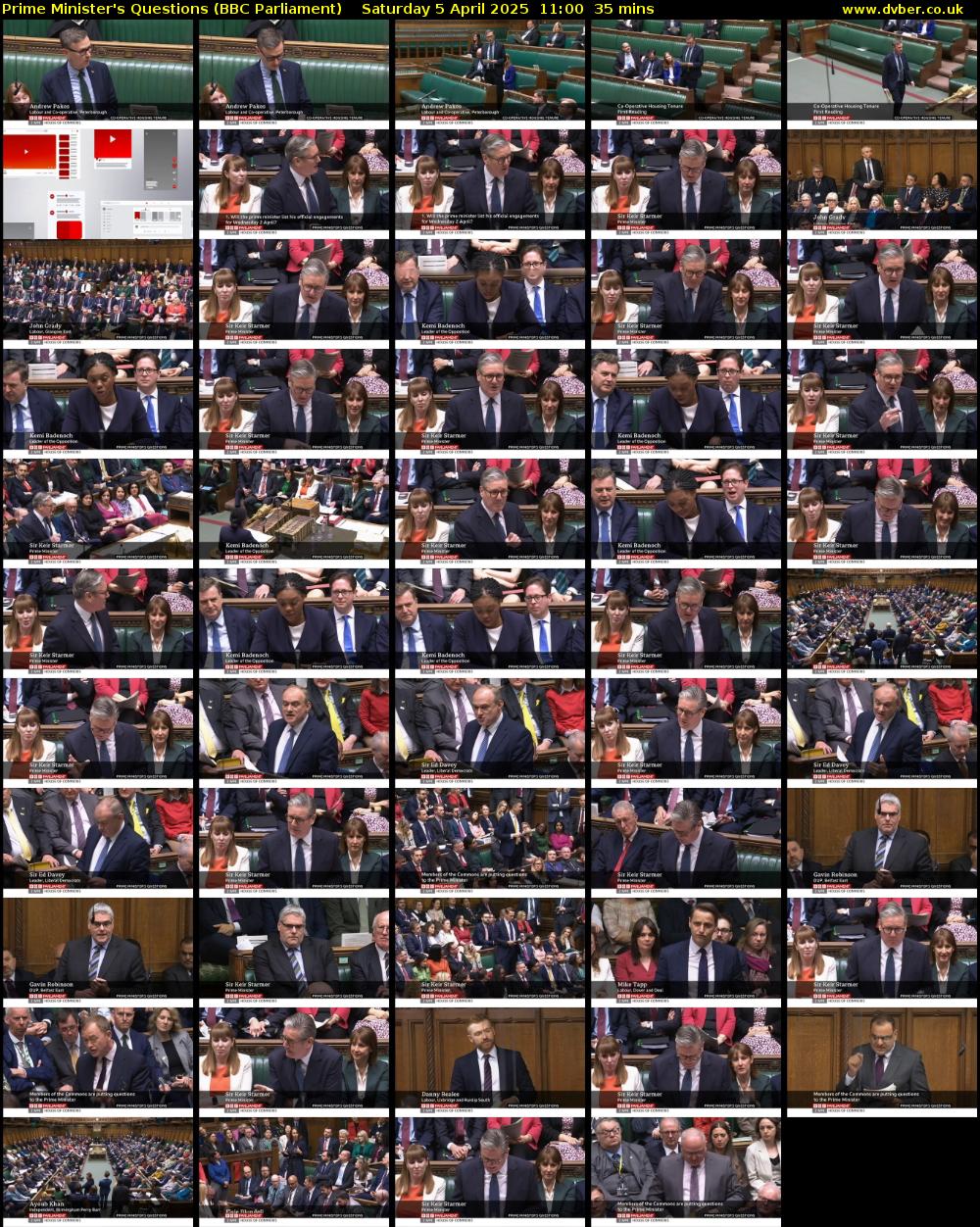 Prime Minister's Questions (BBC Parliament) Saturday 5 April 2025 11:00 - 11:35