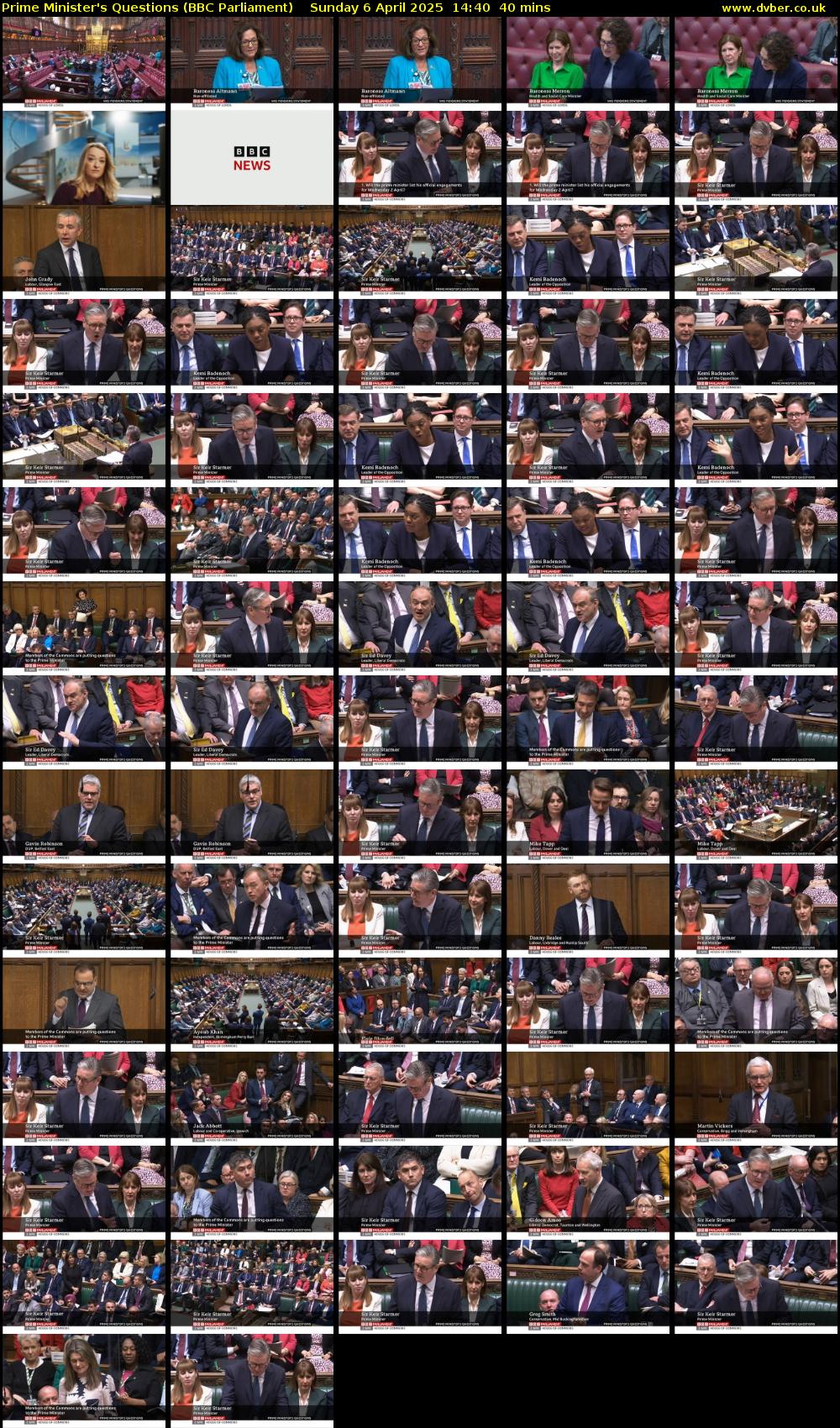 Prime Minister's Questions (BBC Parliament) Sunday 6 April 2025 14:40 - 15:20