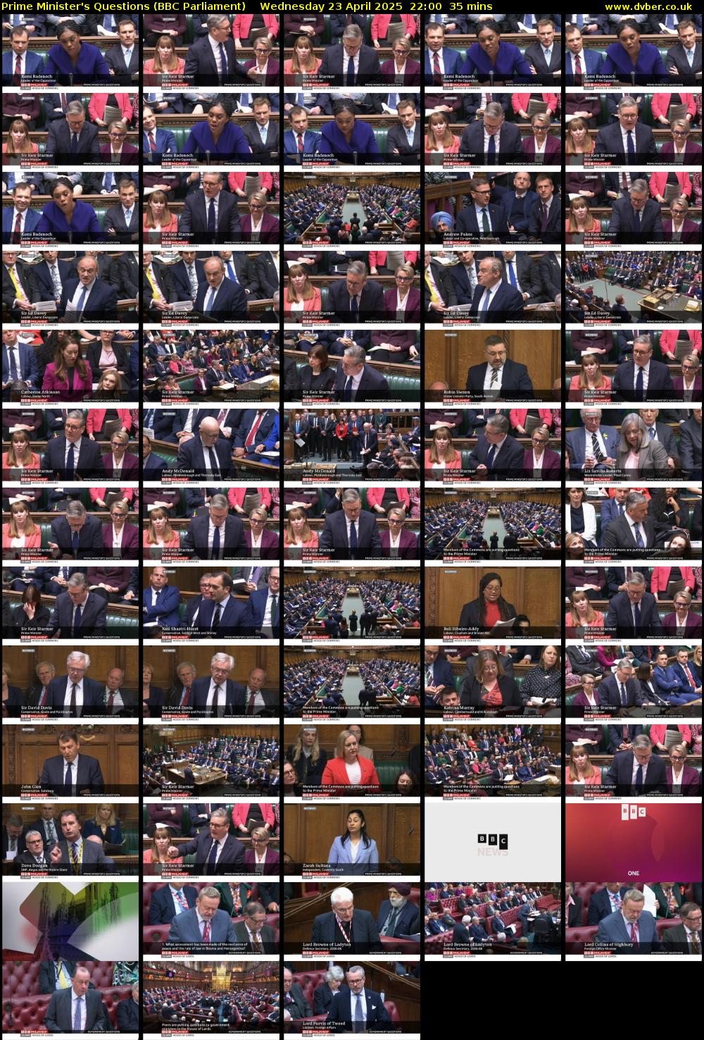 Prime Minister's Questions (BBC Parliament) Wednesday 23 April 2025 22:00 - 22:35