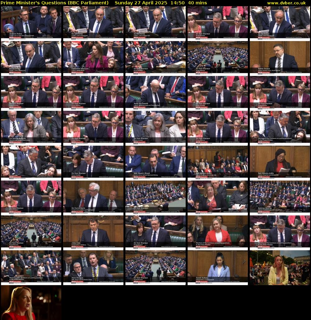 Prime Minister's Questions (BBC Parliament) Sunday 27 April 2025 14:50 - 15:30