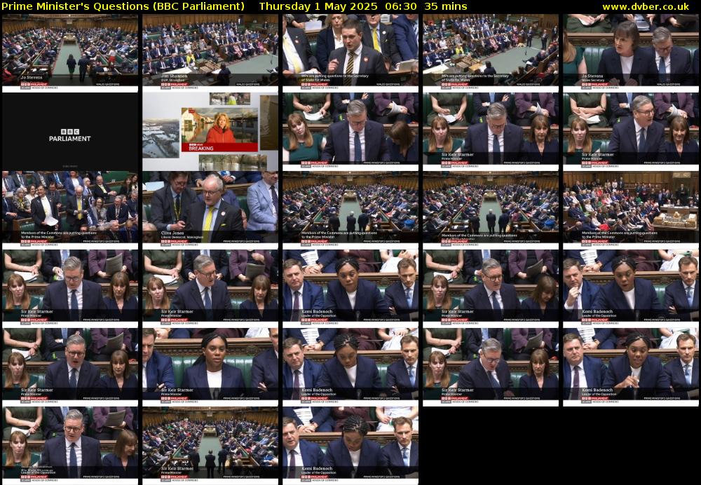 Prime Minister's Questions (BBC Parliament) Thursday 1 May 2025 06:30 - 07:05