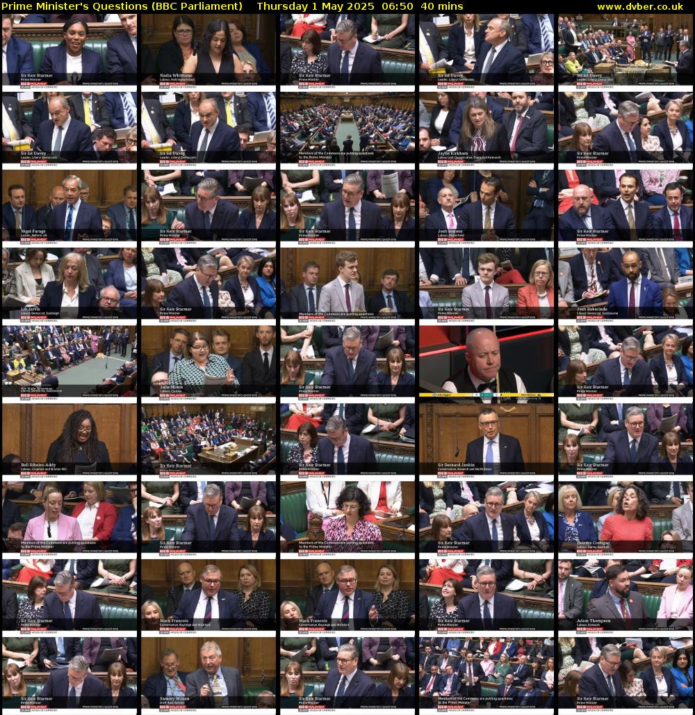 Prime Minister's Questions (BBC Parliament) Thursday 1 May 2025 06:50 - 07:30