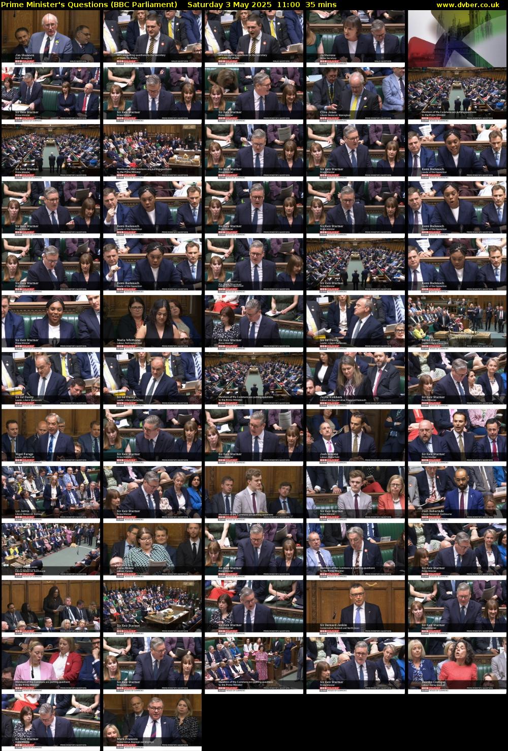 Prime Minister's Questions (BBC Parliament) Saturday 3 May 2025 11:00 - 11:35