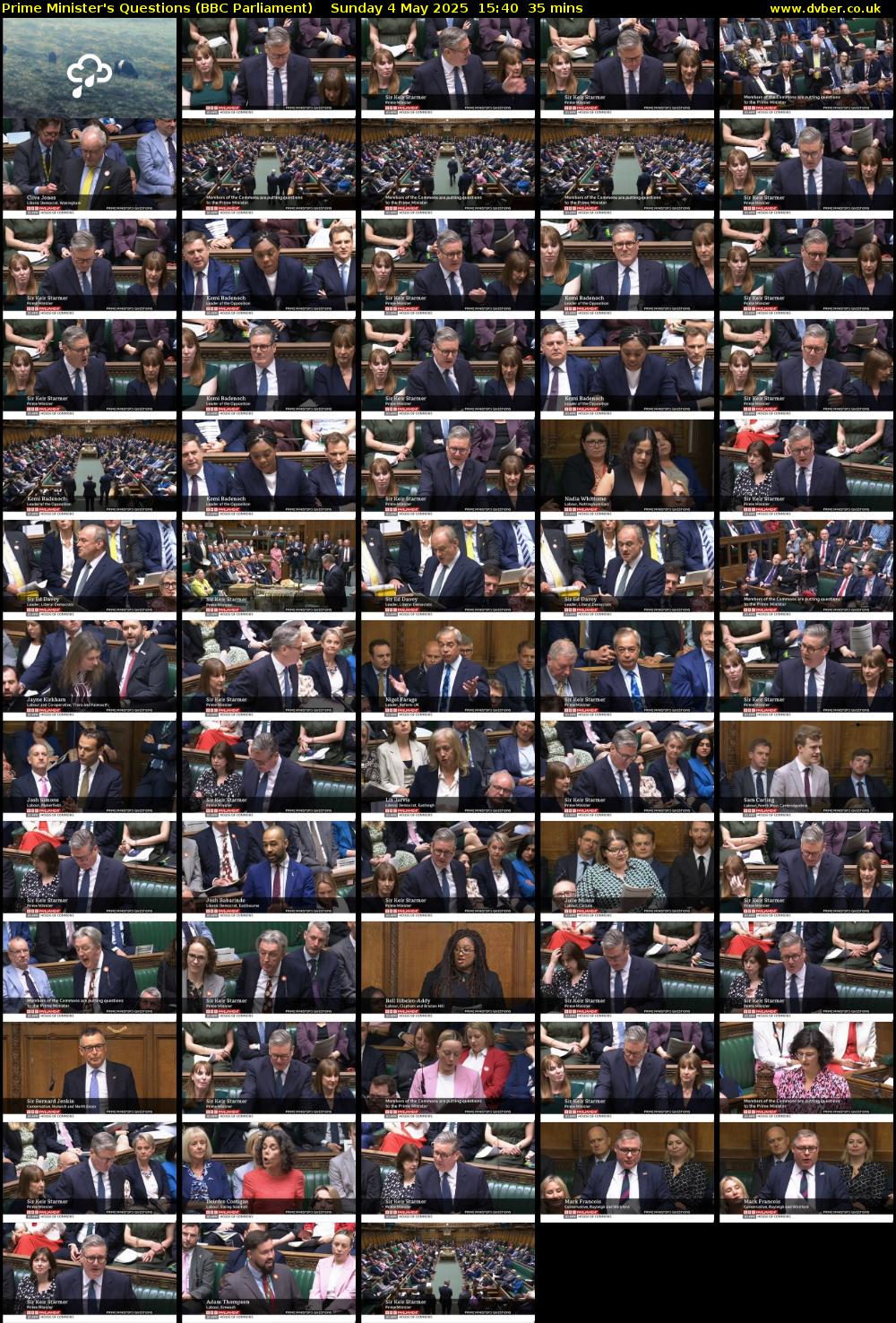 Prime Minister's Questions (BBC Parliament) Sunday 4 May 2025 15:40 - 16:15