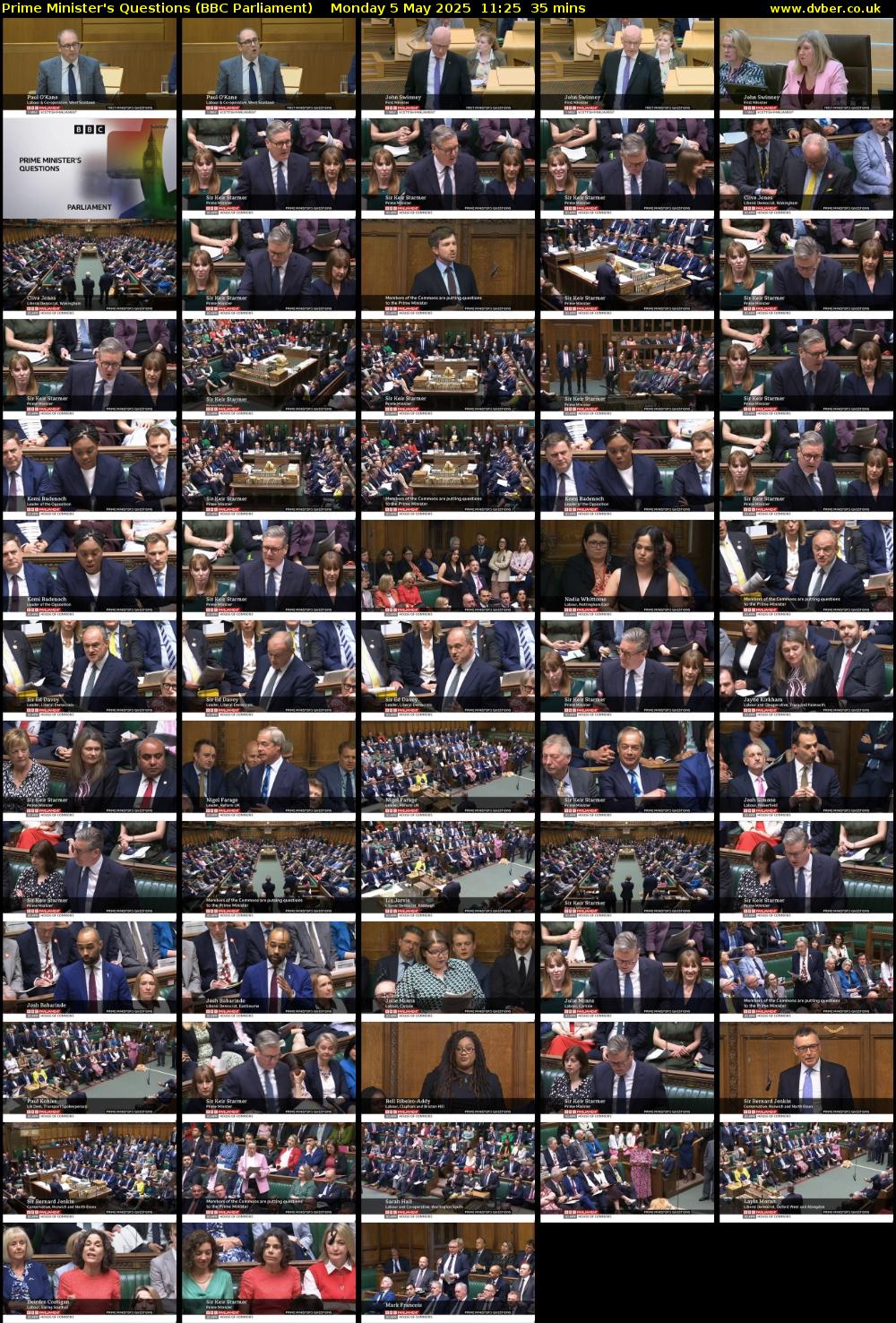 Prime Minister's Questions (BBC Parliament) Monday 5 May 2025 11:25 - 12:00